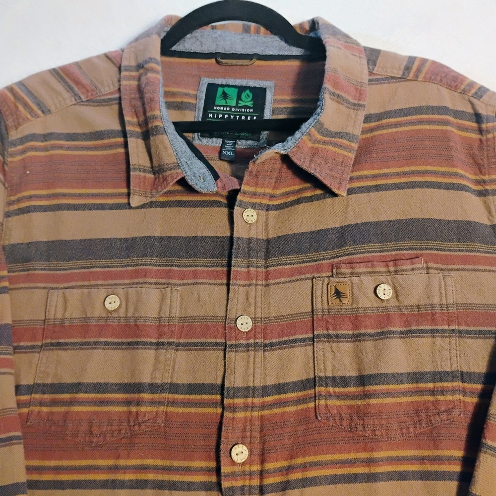HippyTree Nomad Division Flannel Shirt Mens 2XL Multicolor Striped Button Up